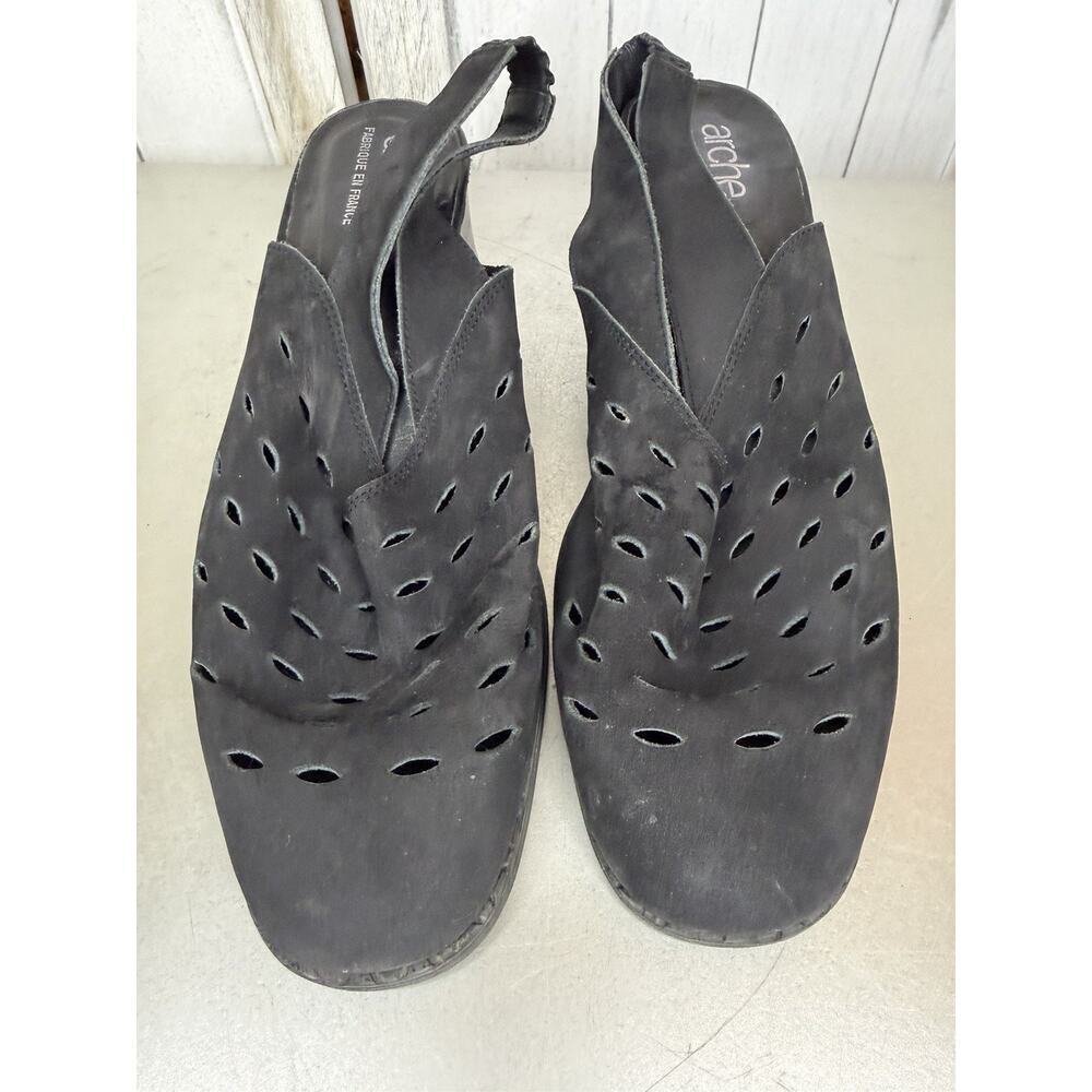Arche Shoes Black Nubuck Leather Women’s EU 41 US 10 Block Heel Made In France